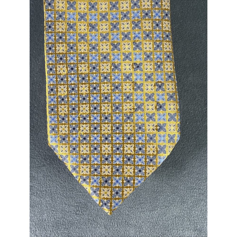 Ermenegildo Zegna Gold Blue Floral‎ Design Mens Silk Necktie 3.5" x 60” Italy